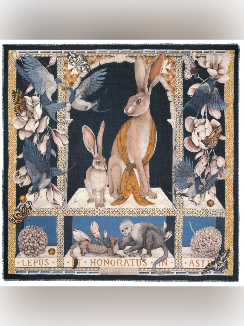 SABINA SAVAGE THE HARE'S GIFT WOOL SILK SHAWL LARGE 53” SQUARE